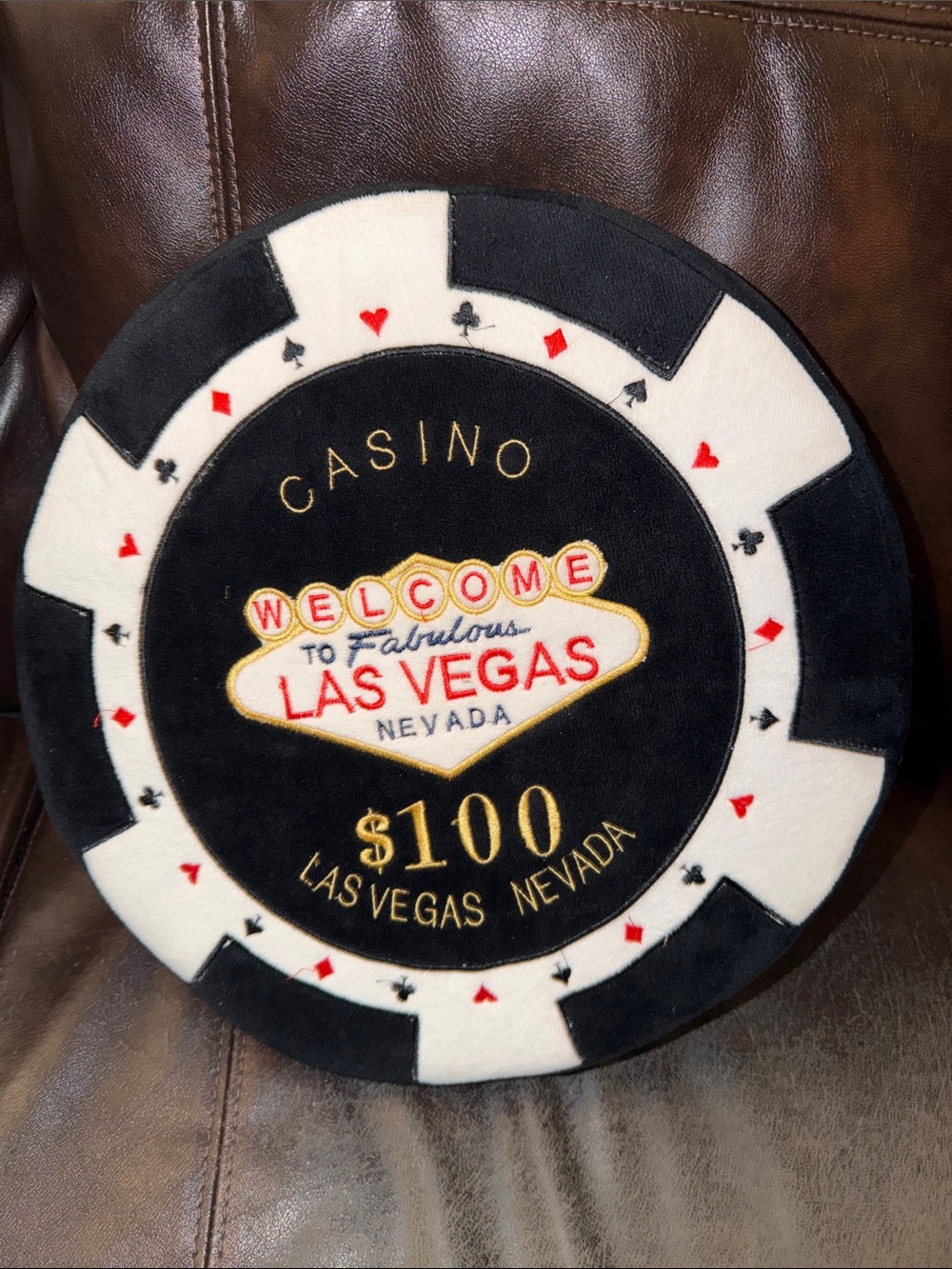 Las Vegas Casino $100 Poker Chip Throw Pillow - Black and White